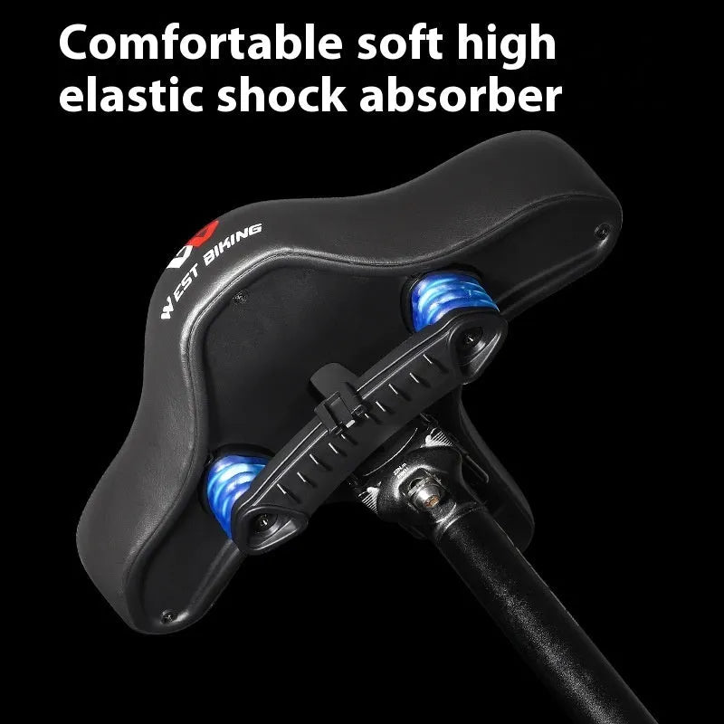 Black leather bicycle seat cushion with polyurethane foam filling for shock absorption on a bike saddle.