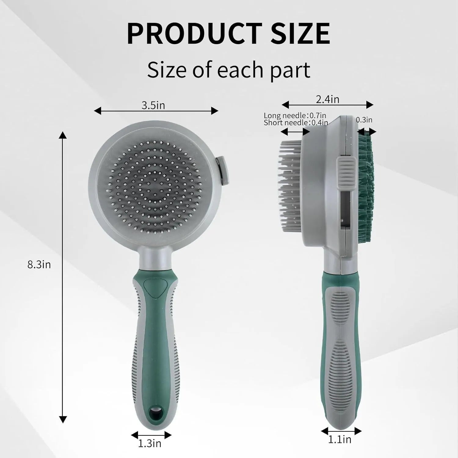 Green and pink 2-in-1 silicone cat hair brush with retractable slicker and massage pins for pet grooming