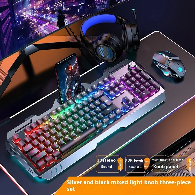 Aluminium alloy mechanical keyboard with backlit keys in gaming dimensions with optional mouse and headset