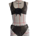 Black women's triangle swimsuit with high-waisted briefs in polyester fabric