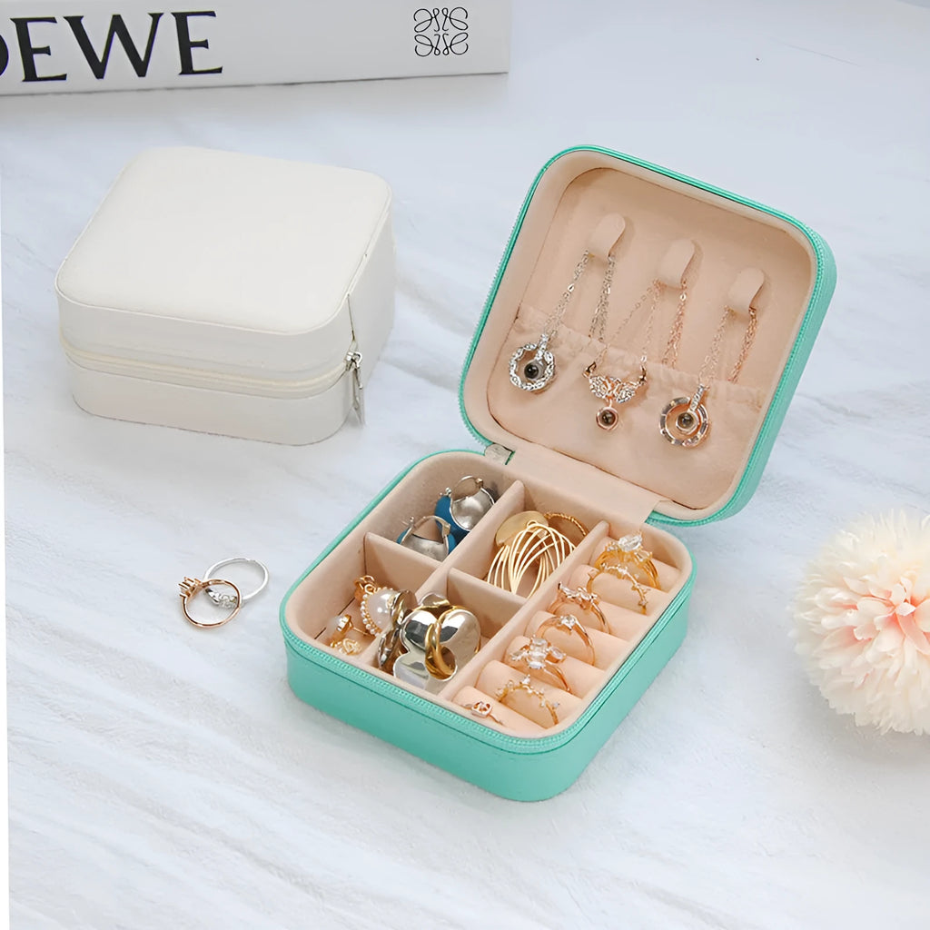 Small leather ins style jewellery box 10x10x5cm cross pattern colours portable storage