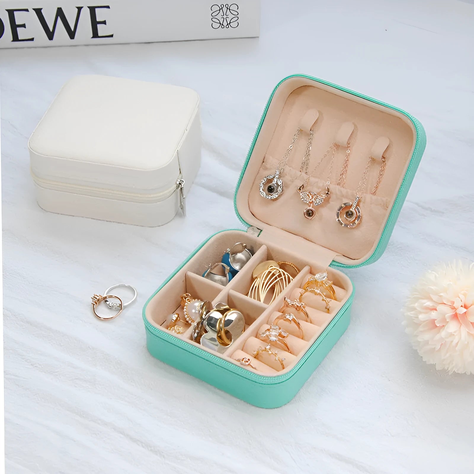 Small leather ins style jewellery box 10x10x5cm cross pattern colours portable storage