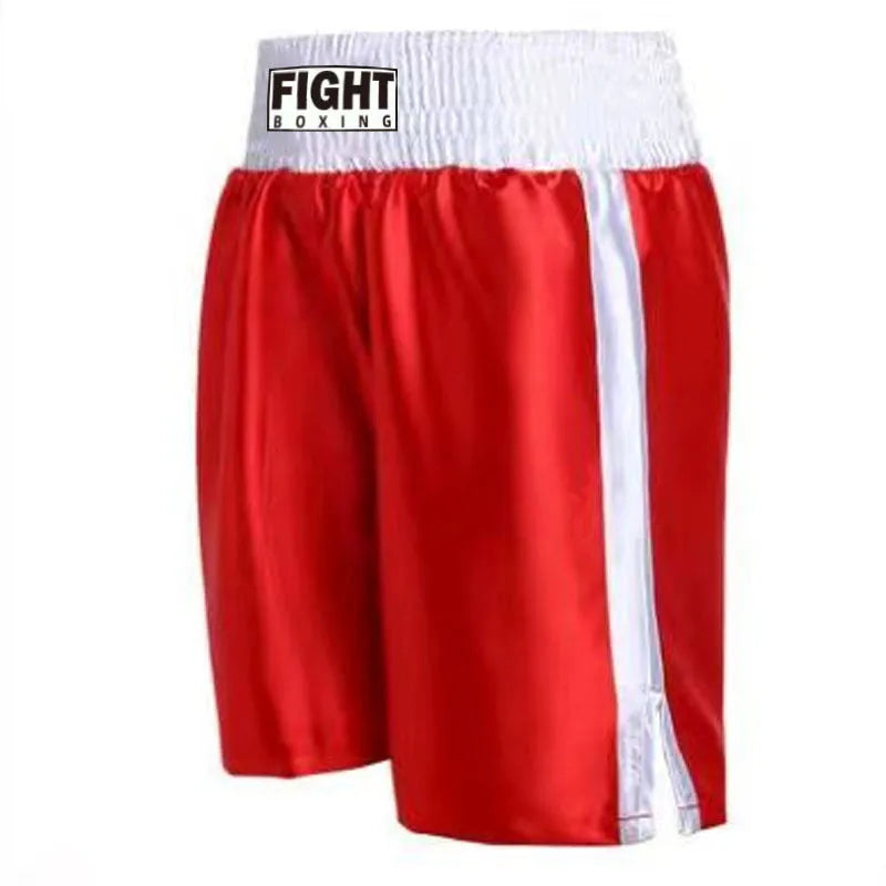 Boxing shorts for kickboxing in multiple colour combinations with striped waistband designs, sizes XS to XXXL