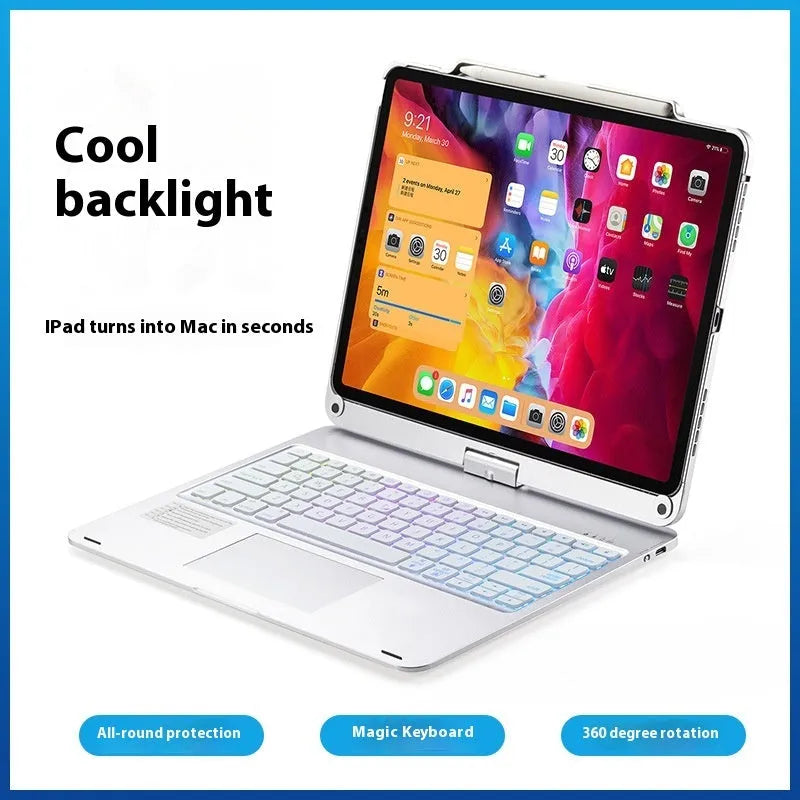 Miaocontrol 360-degree rotating Bluetooth keyboard for iPad tablets in black, rose gold, or silver