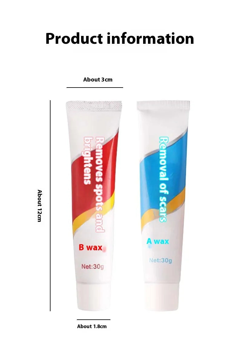 Car repair wax kit with bottles of A and B wax and a frosted sponge mop for scratch removal
