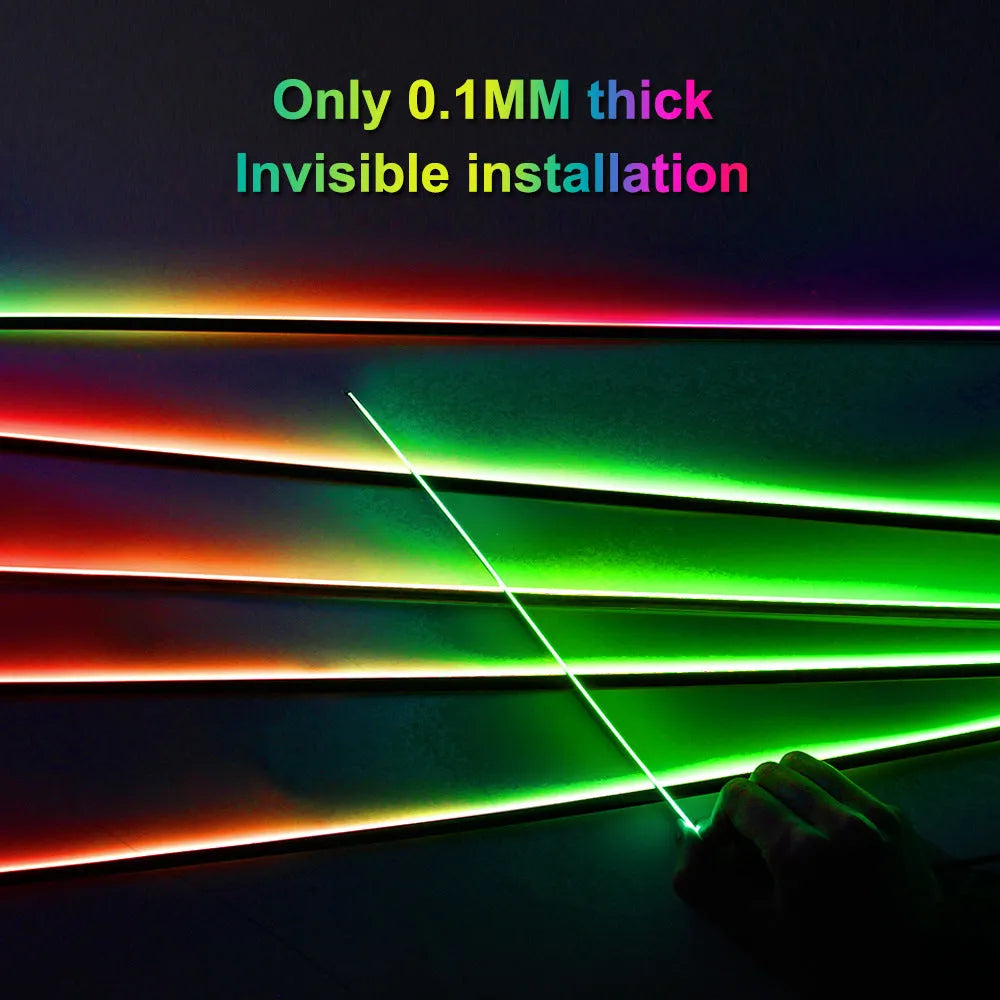 Hidden LED streamer 18in1 dynamic car ambience light with clear acrylic bar in a vehicle interior