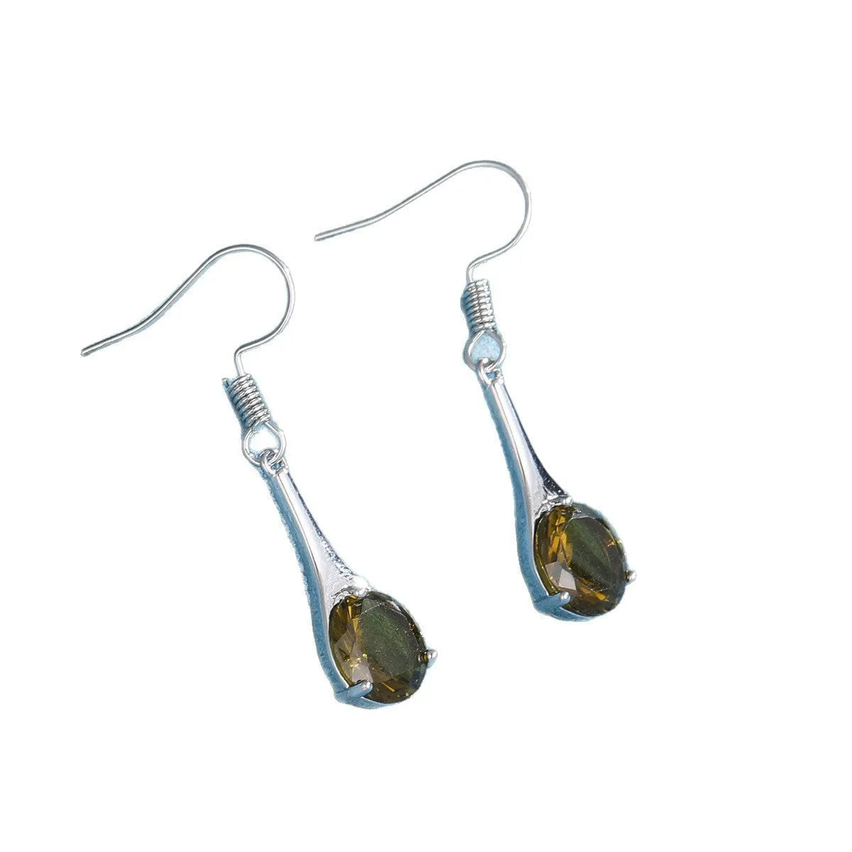 Olive green topaz drop earrings with water drop shape and retro style design