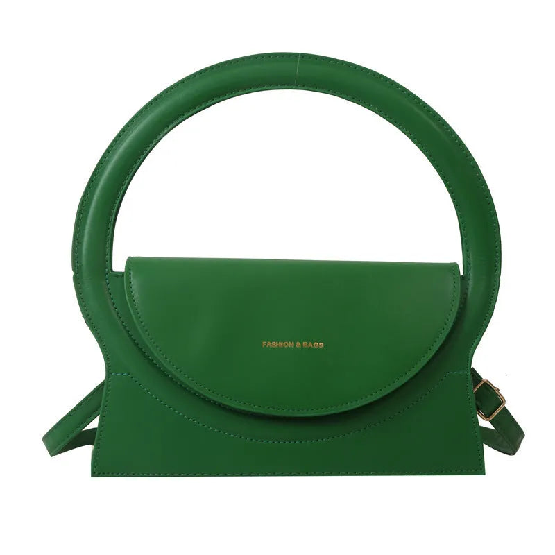 Horizontal square messenger bag in black with stitching detail and shoulder strap