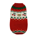 Red Christmas cherry print knitted sweater for a small dog or cat, shown in size L.