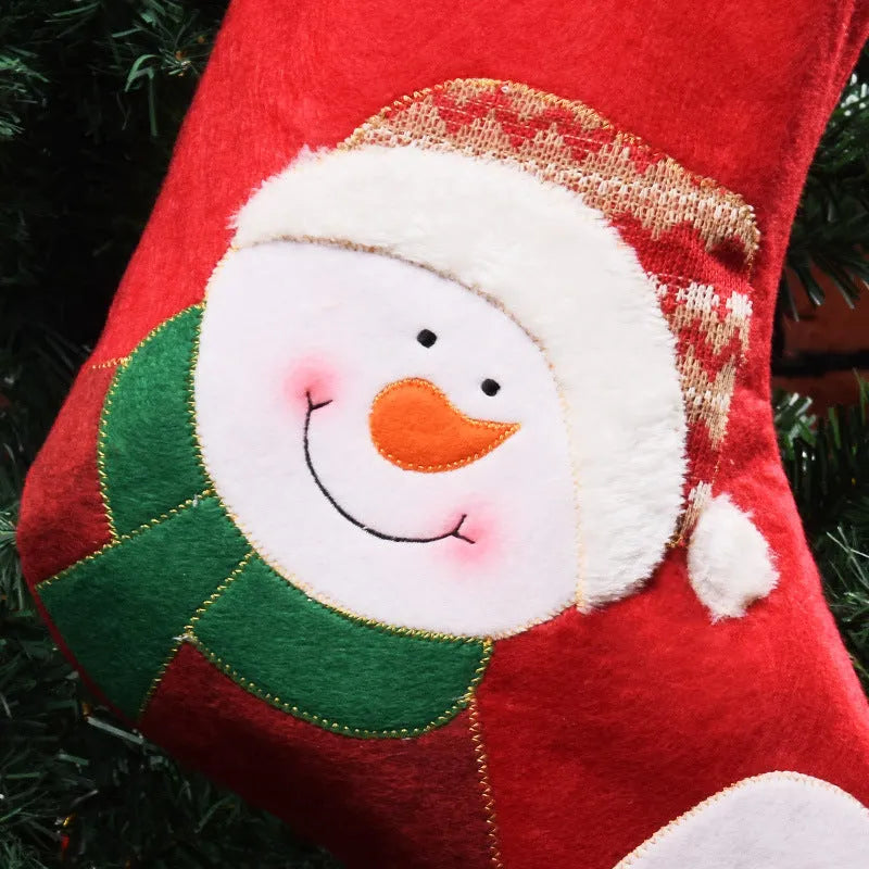 American folk art Christmas stocking with embroidered elk design in non-woven fabric