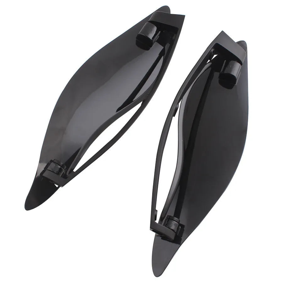 Pair of black ABS plastic windshield side wings for a Harley Davidson Glide motorcycle.