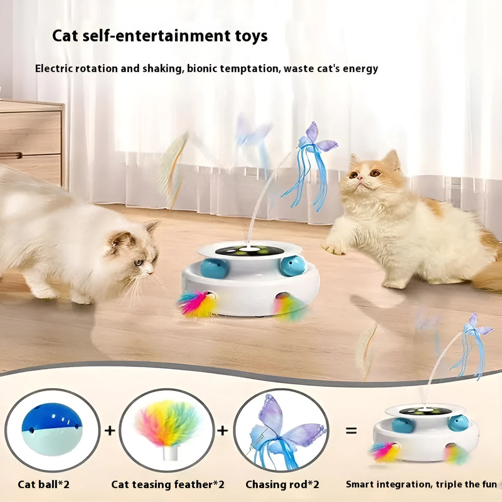 Plastic electric turntable cat toy for self-hi indoor play, shown in a colour option such as pink or white