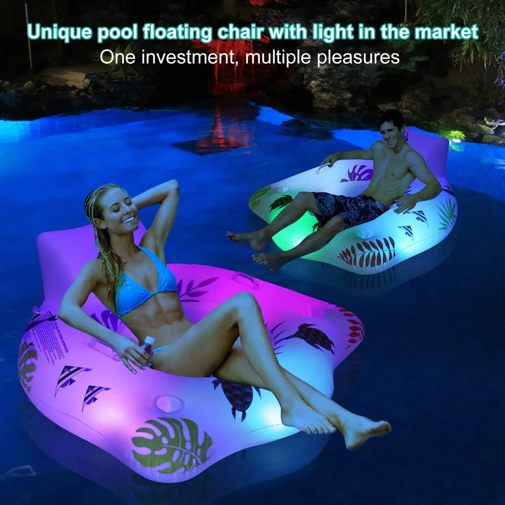 White luminous U-shaped inflatable seat float for water reclining.