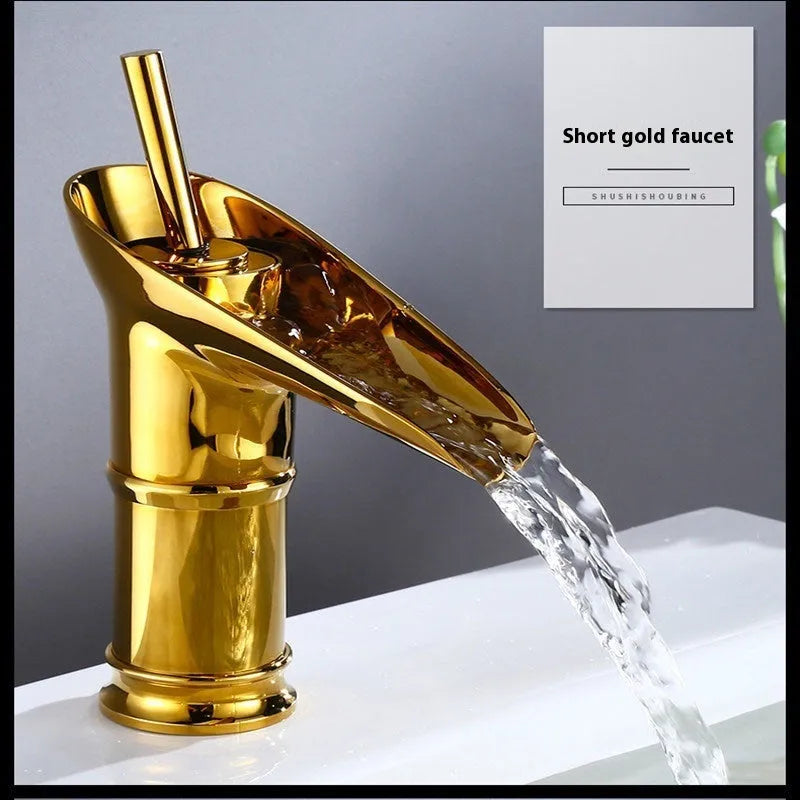 Wine glass shaped brass basin faucet with wire drawing finish in black gold silver colours
