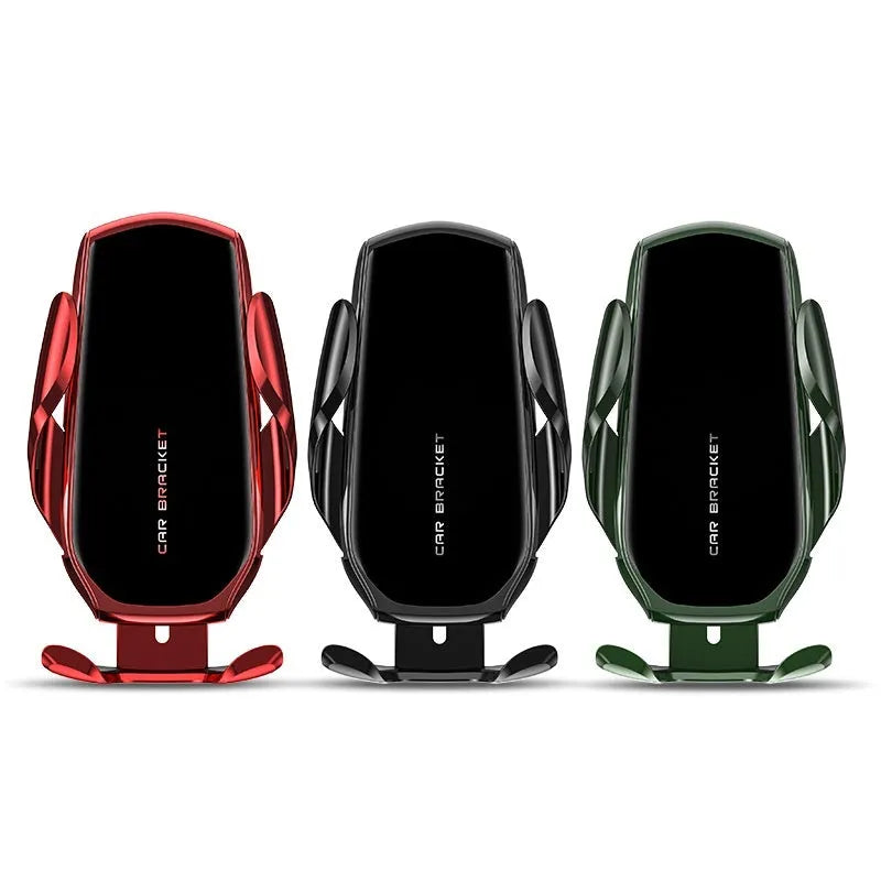 Car interior air outlet phone holder with wireless charging and electric clamping in black colour