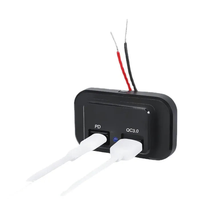 Black QC3.0 and PD3.0 car charger with TYPE-C interface for 36W vehicle charging