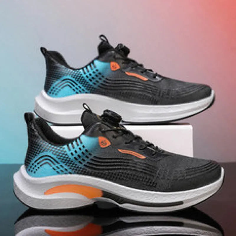 Men's low-top sneaker with mesh lining, rotating buckle, and rubber sole in white and orange colour.