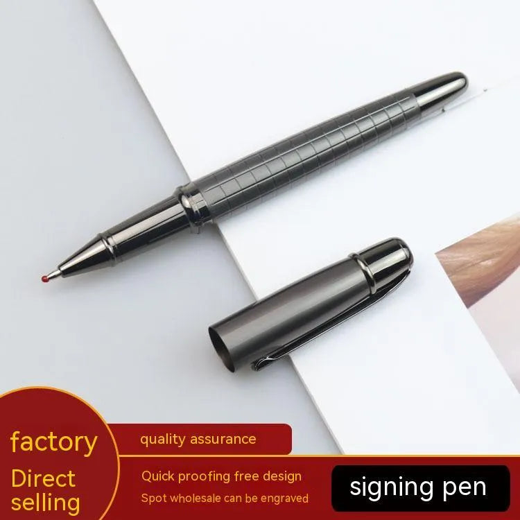 Gun grey metal rollerball pen for office use with water-based ink refills