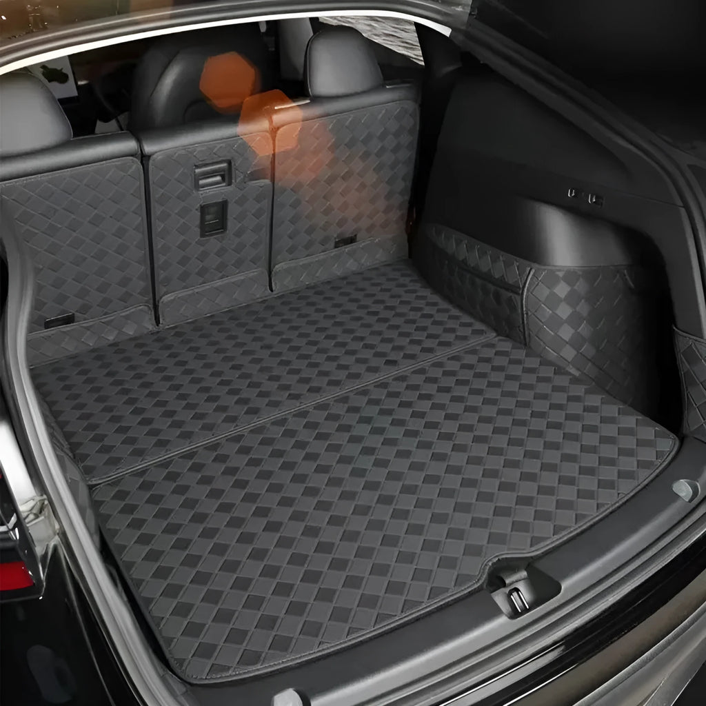 Genuine leather boot mat for Tesla Model 3 and Model Y vehicles in black colour