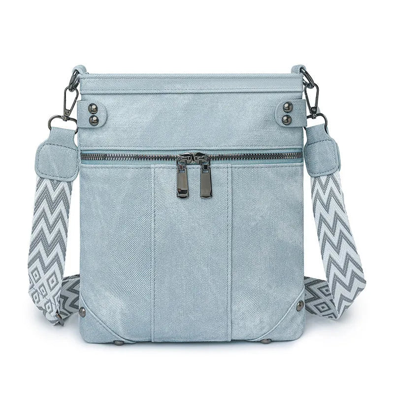 Fashion new rivet crossbody women's bag in beige PU horizontal square urban simplicity