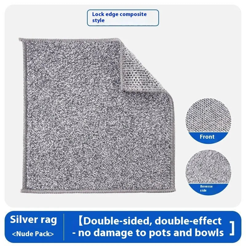 Silver silk and steel wire kitchen cleaning scrubber rag for pots and bowls.