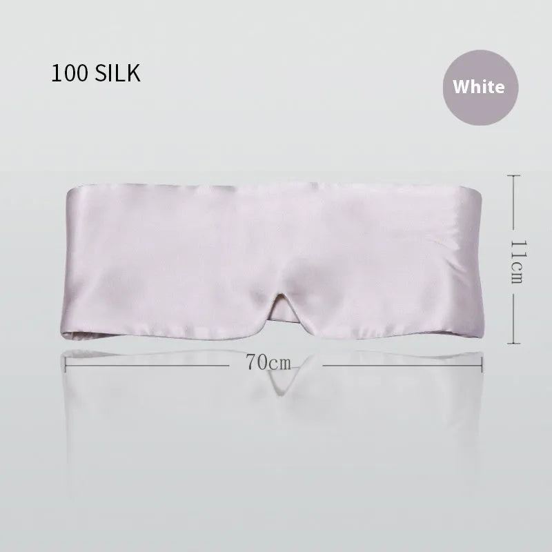 Mulberry silk sleep eye mask shown in one of seven colours: black, gold, blue, gray, white, pink, or green.
