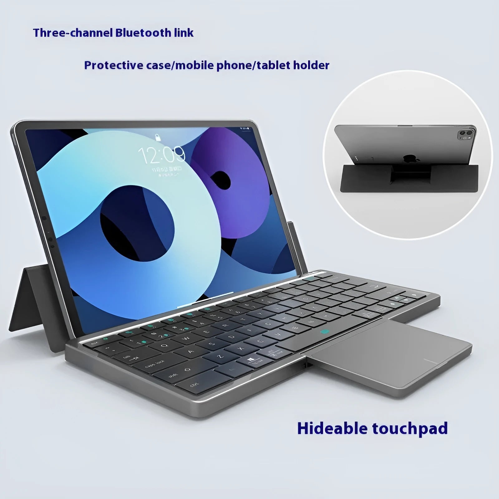 Three-in-one wireless Bluetooth keyboard with leather sheath stand in black/grey, silver/white or pink/white hardcover