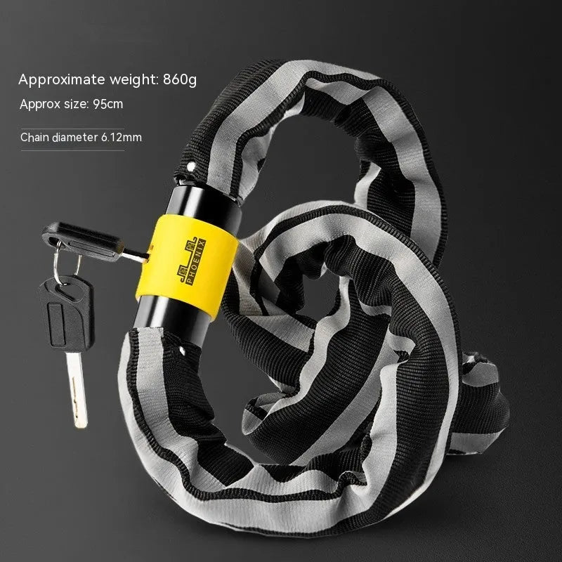 95cm zinc alloy mountain bike chain lock with anti hydraulic shear resistance in black colour