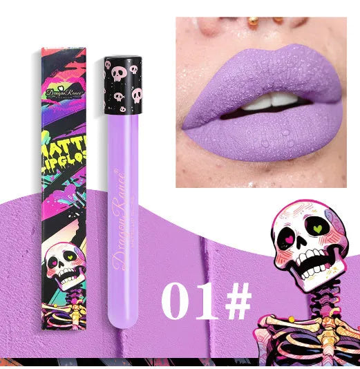 Halloween metallic lip gloss in skull test tube packaging with waterproof formula