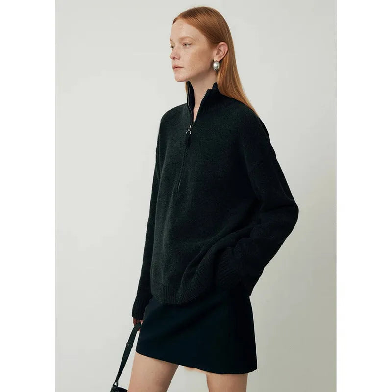 Loose lapel long sleeve wool blend bandage dress in black.