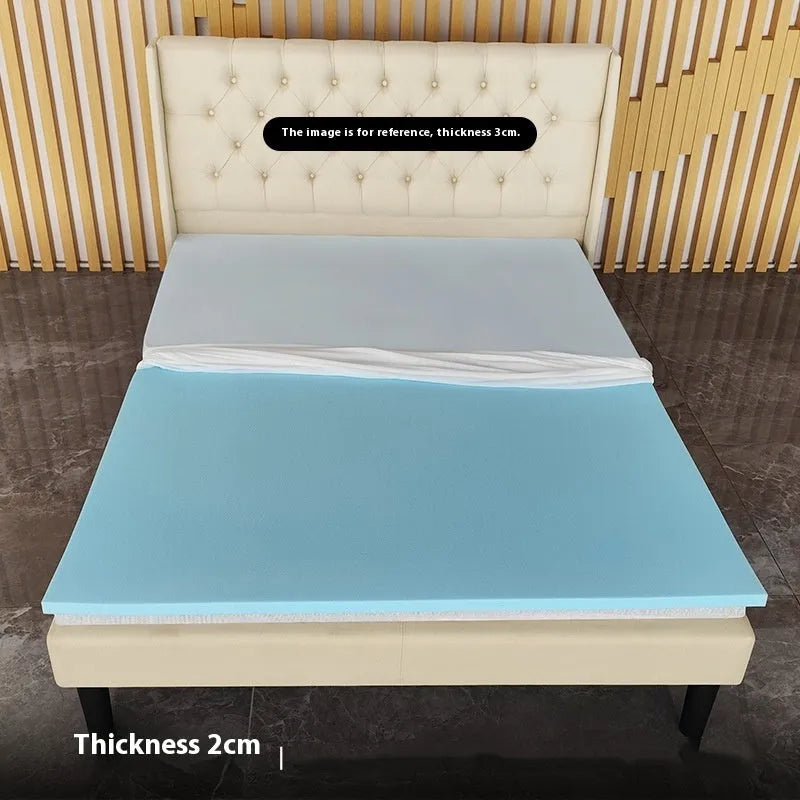 Thin gel memory cotton tatami mattress showing size and thickness options on a tatami mat.