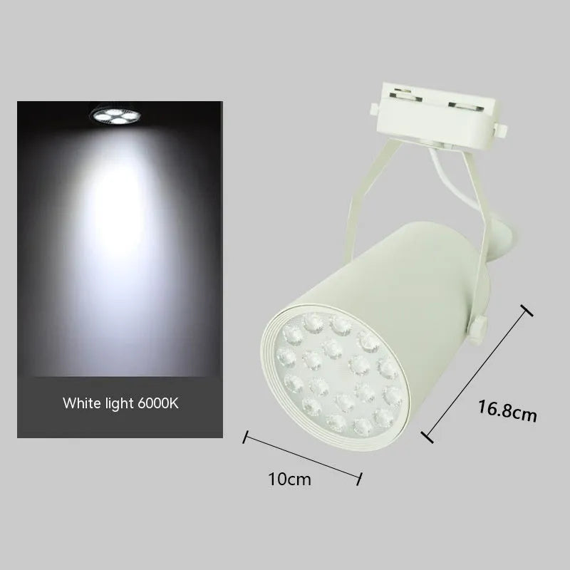 LED track spotlight with black aluminium shell mounted on lighting track