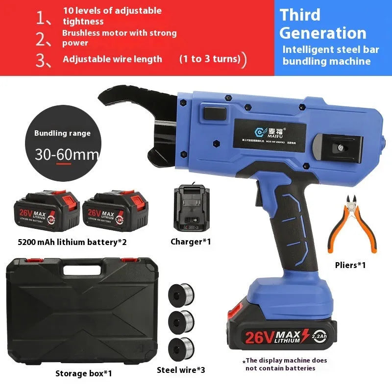 Electric steel bar tying machine for automatic rebar tying on construction sites