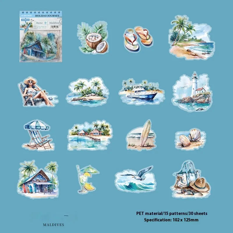 Holiday Journey Series architecture journal stickers showing retro designs of global landmarks
