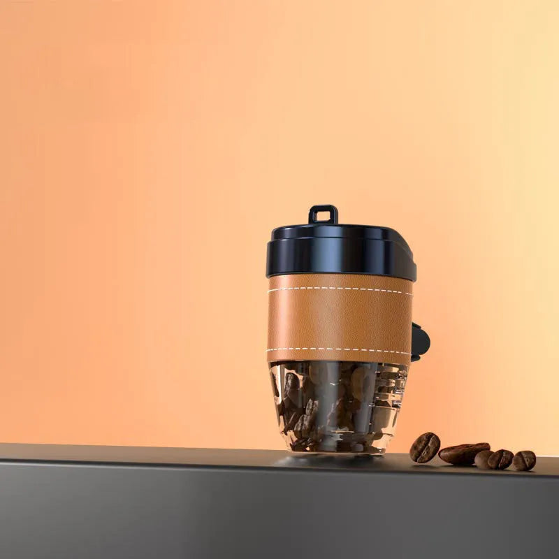 Coffee cup shaped car air freshener in plastic construction with coffee beans scent