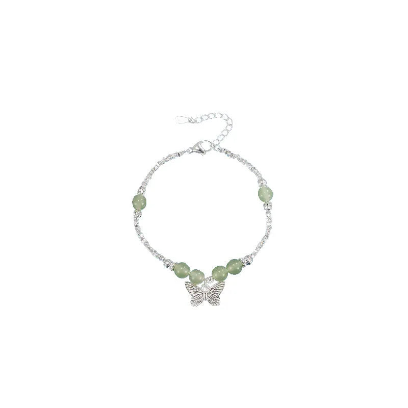 Hetian jade butterfly bracelet or necklace in electroplated copper, women's niche jewellery, silver tone