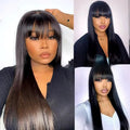 Natural colour human hair straight fringe wig on display showing full-mechanism headgear without lace