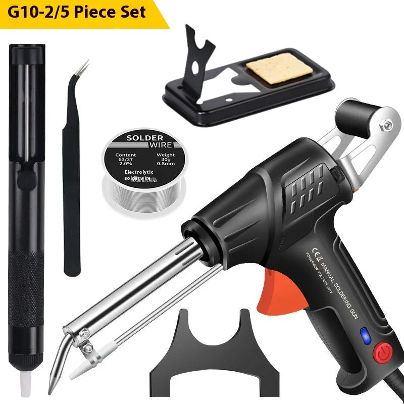 Black soldering gun with integrated light, 205 x 170mm alloy body with three electrical specification options