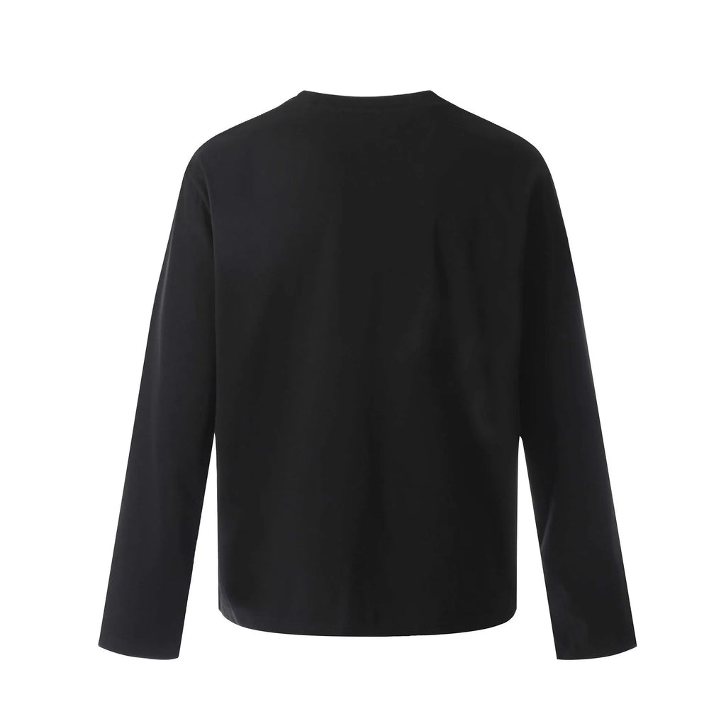 American retro style loose fit cotton long sleeve top in black and flower grey colours