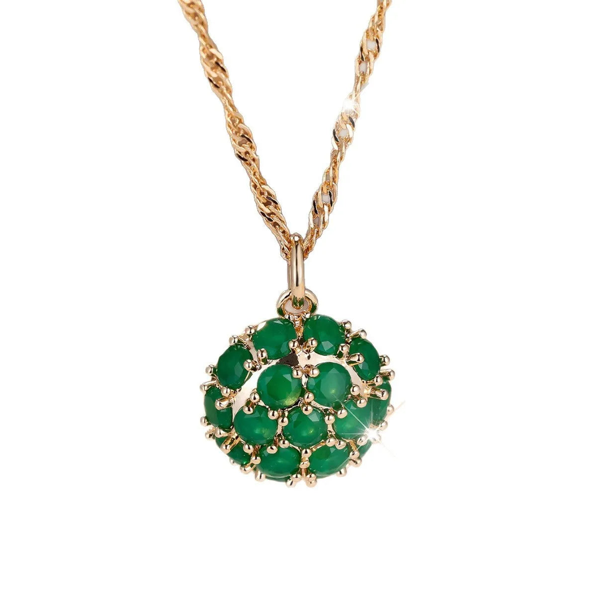 Women's round emerald diamond geometric pendant necklace with champagne gold chain
