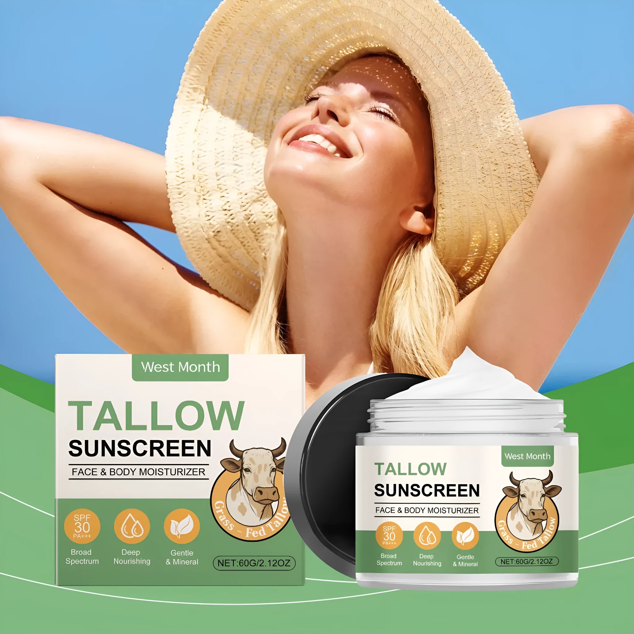 60g tube of moisturising sun cream with hyaluronic acid and SPF protection