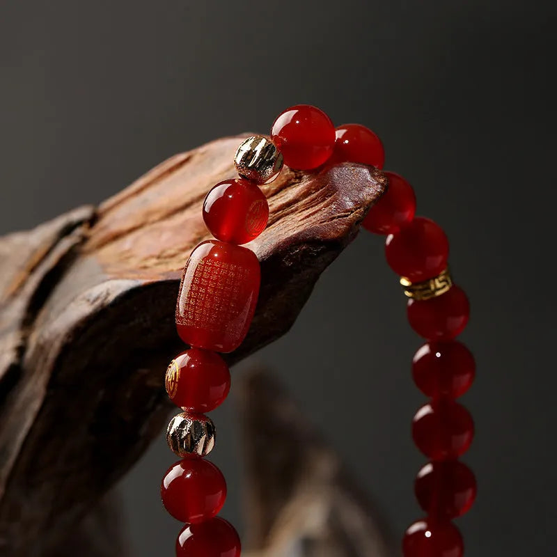 Red agate Guanyin bracelet with auspicious patterns and Buddhist prayer beads