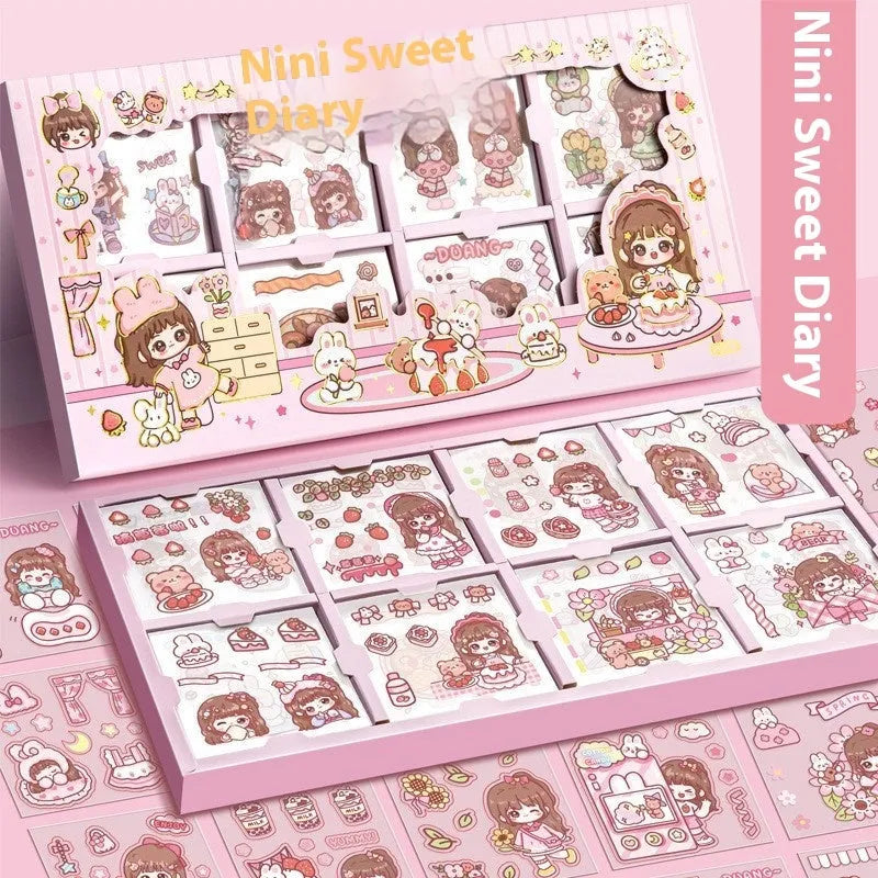 Children's removable sticker set with five themed designs in a box