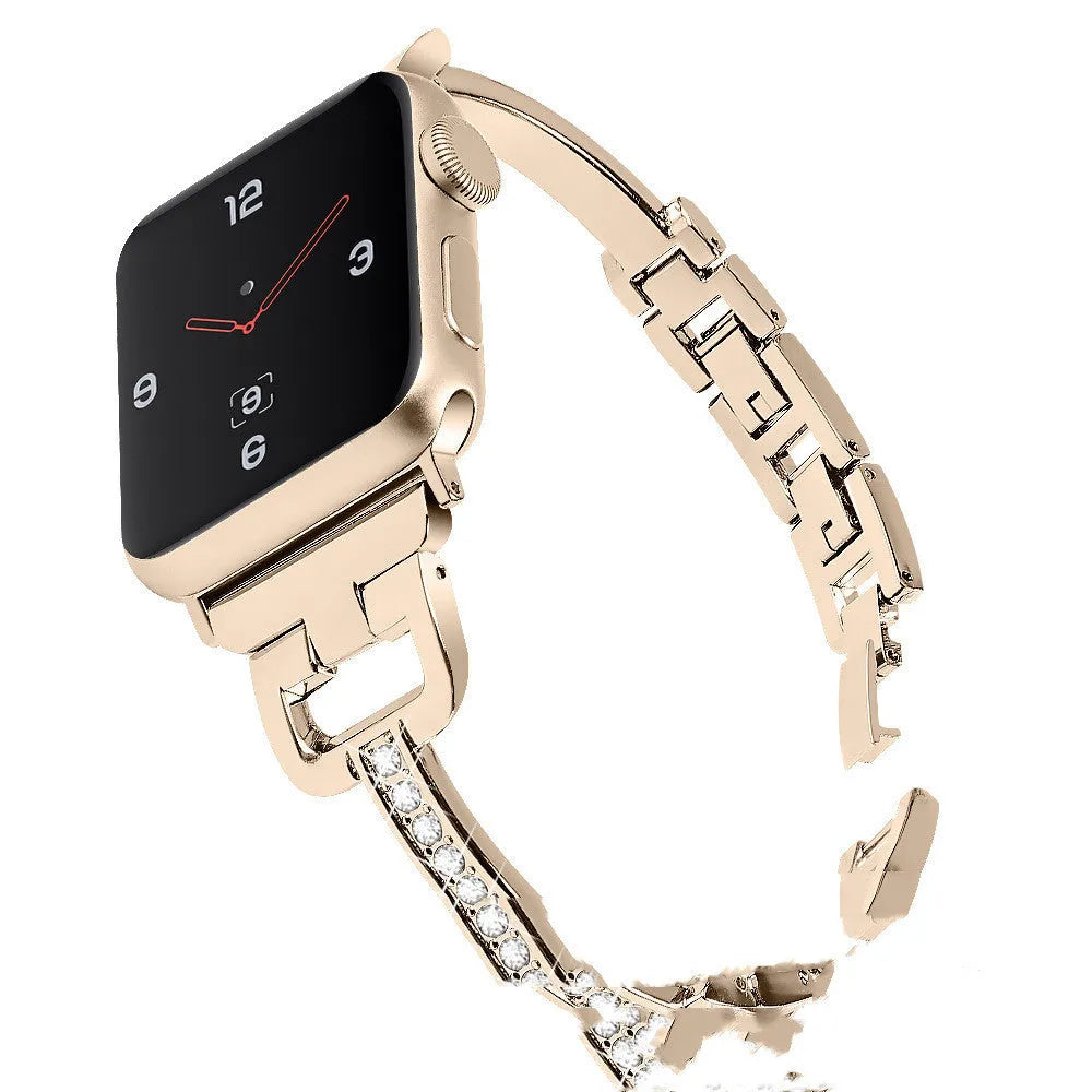 D-shaped metal diamond watch strap for Apple Watch in six colour options
