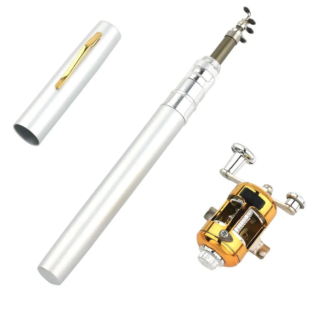 Telescopic pocket stream fishing rod kit collapsed in aluminium pen case with gold ST5RL reel