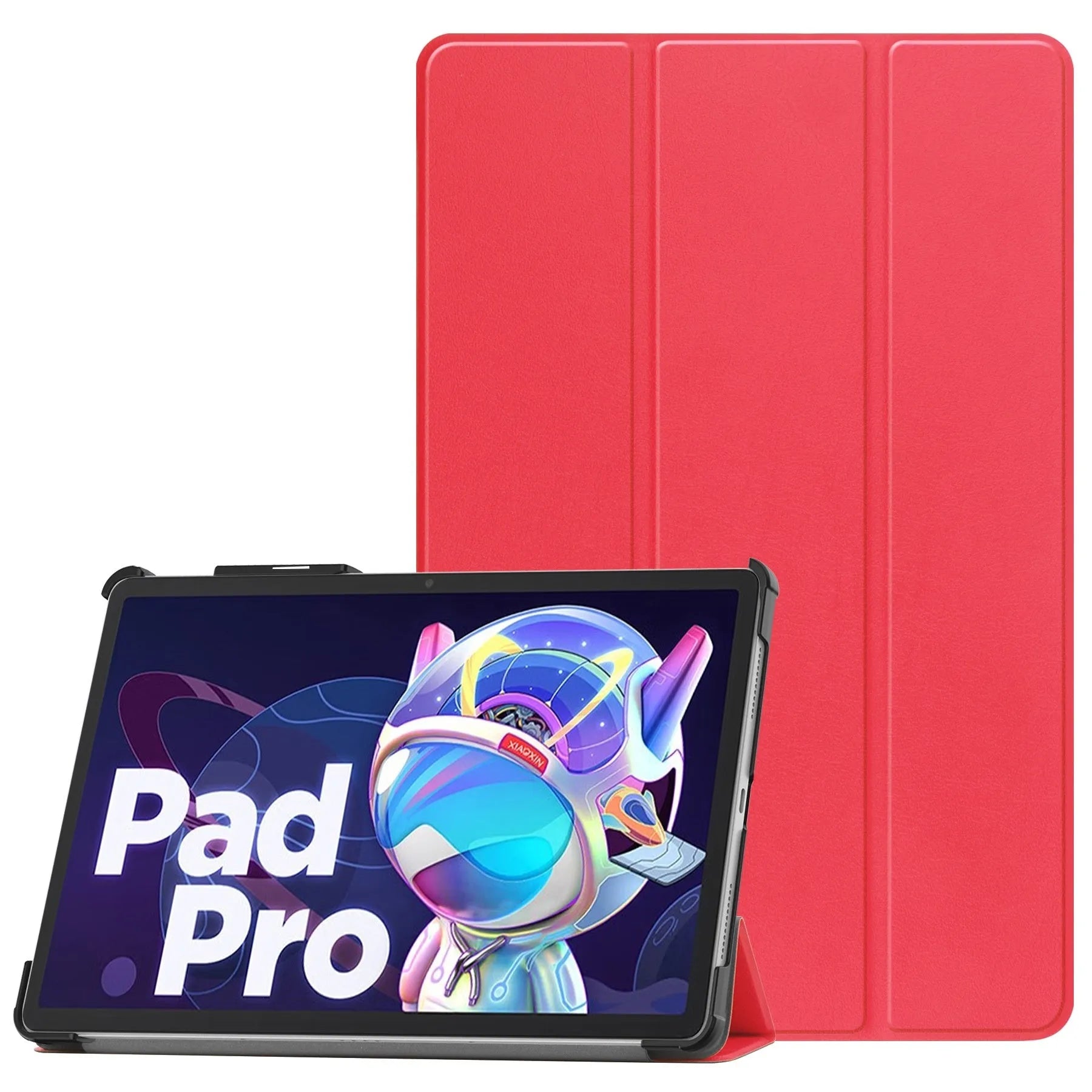 Lenovo Tab P12 protective case in apricot colour with a 3-fold stand open, showing the magnetic closure.