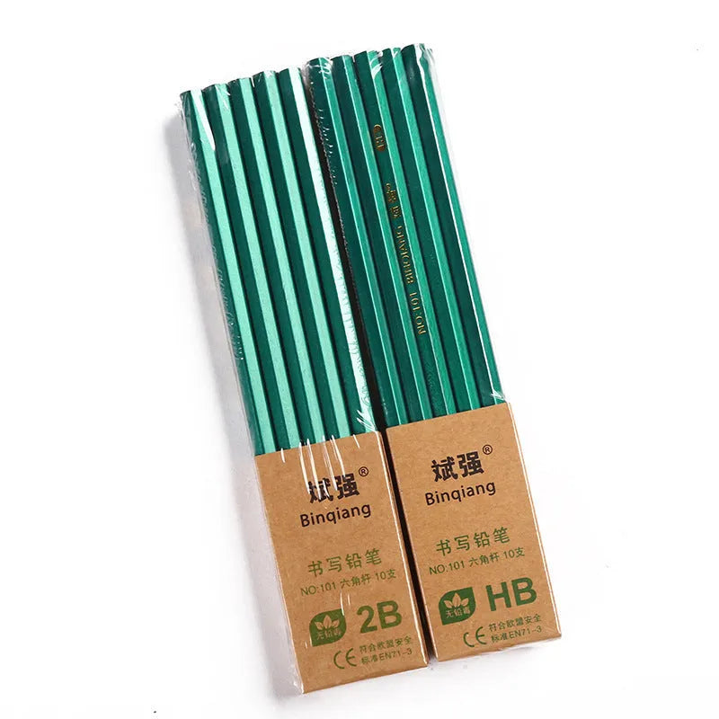 Green hexagonal sketching pencils in HB and 2B grades, boxed set of 10