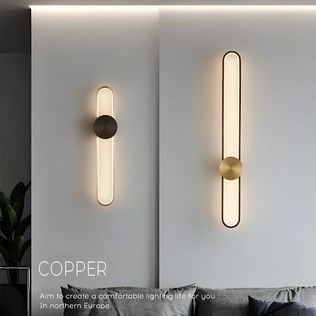 Modern minimalist round wall lamp with iron shade in black or gold finish, 60cm diameter