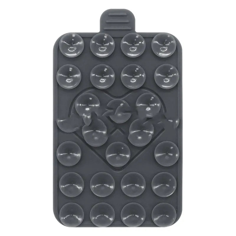Double sided silicone suction cup phone case holder in gray white, showing hot pressed construction for universal fit on smooth surfaces