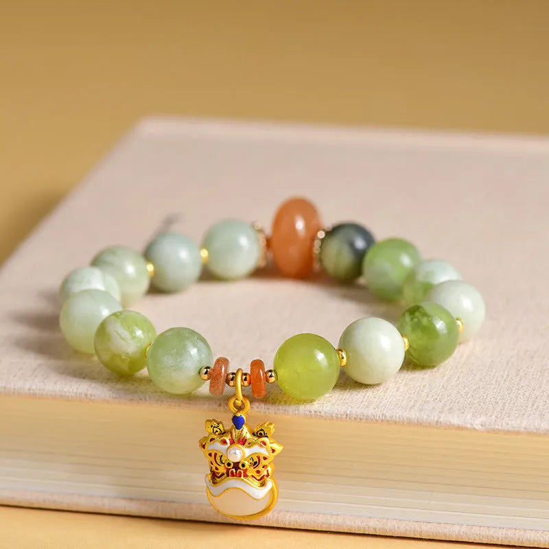 Green milk-in-water jade Xingshi pendant bracelet with 10mm geometric stone